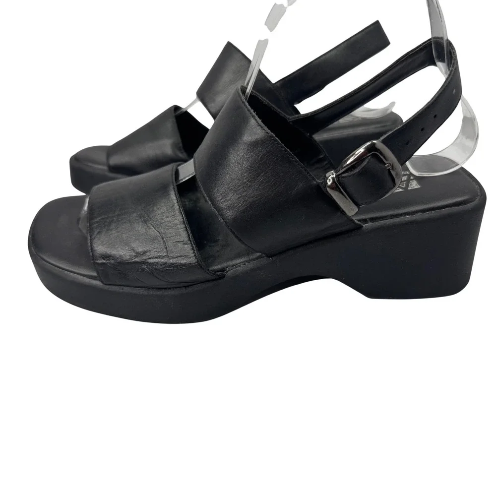 A2 by Aerosoles Platform Sandals Womens 8 Black Leather Slingback Y2K Chunky
